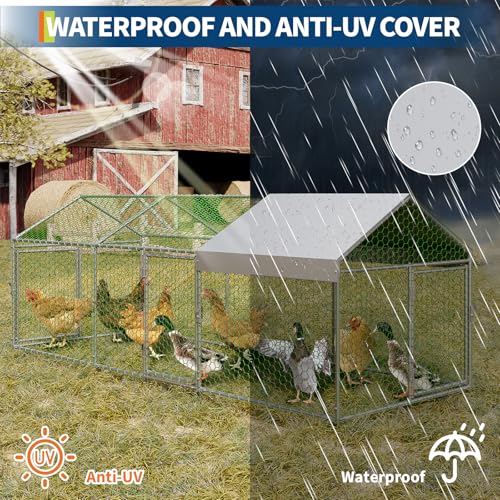 Large Metal Chicken Coop, 120" x 40" x 40" with Cover, 3 Lockable Doors S818272