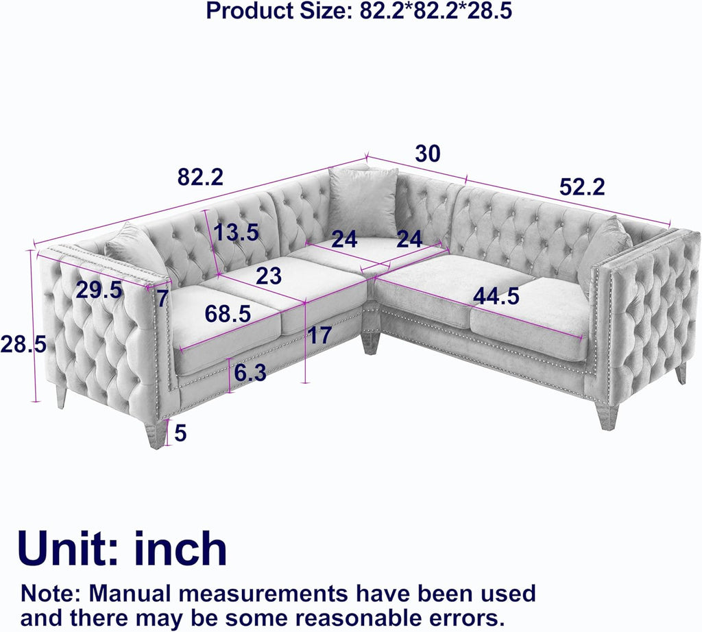 Beige Velvet L-Shaped Corner Sofa 5-Seater with 3 Cushions N6689