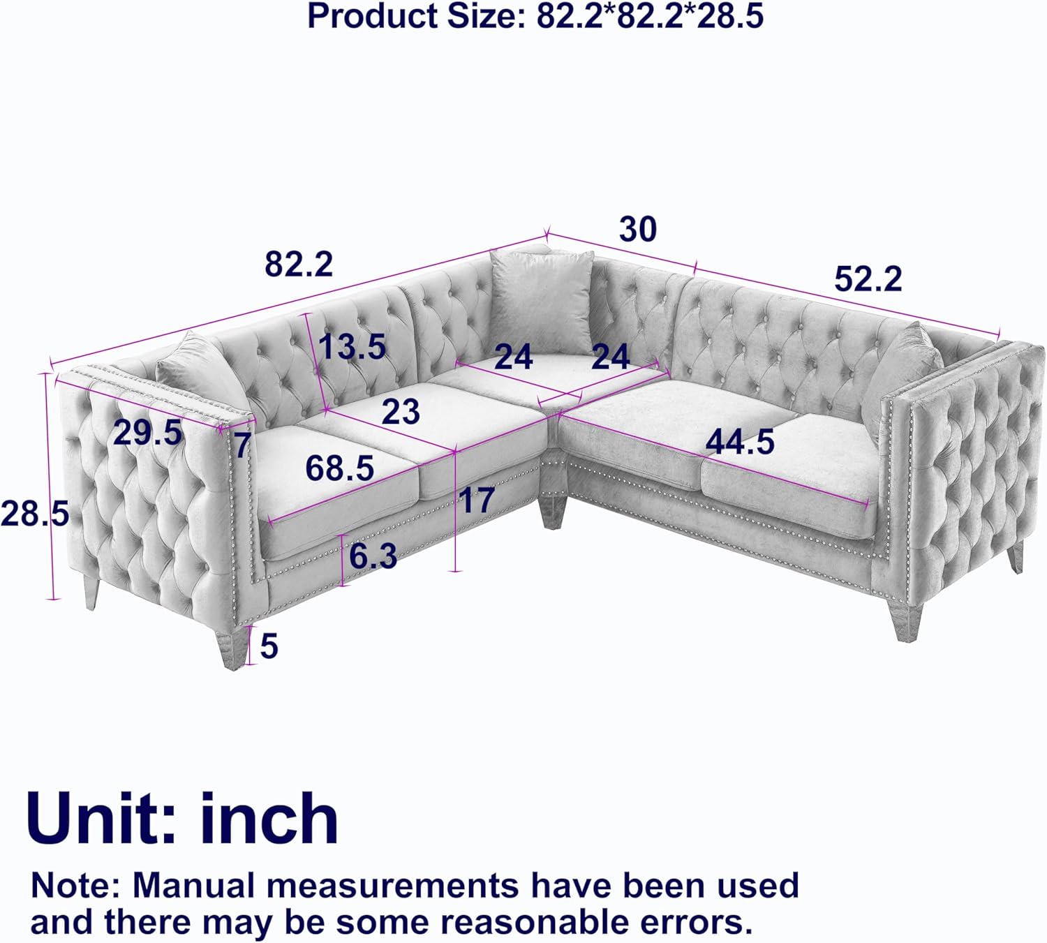 Beige Velvet L-Shaped Corner Sofa 5-Seater with 3 Cushions N6689