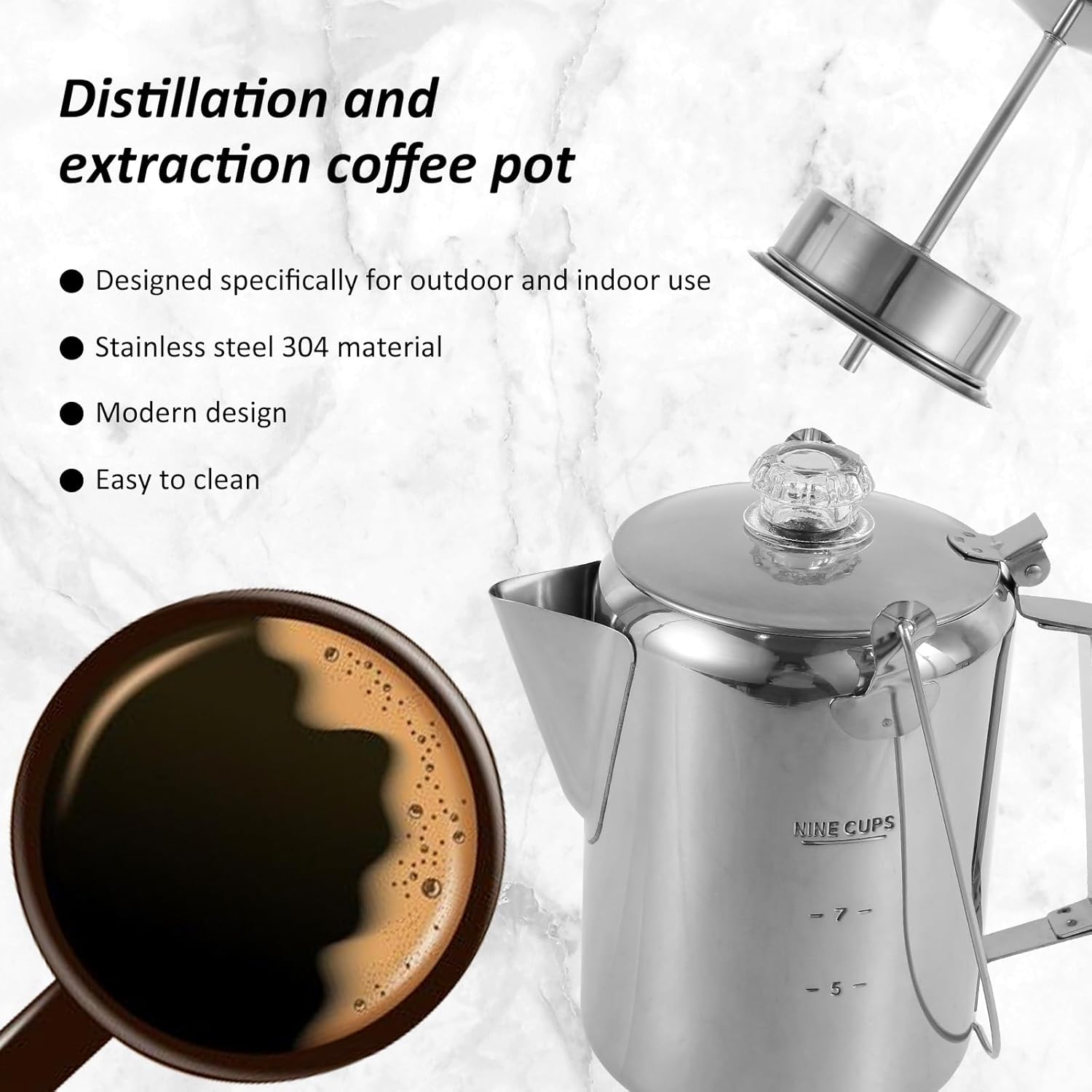 9 Cup Stainless Steel Camping Coffee Pot M2637