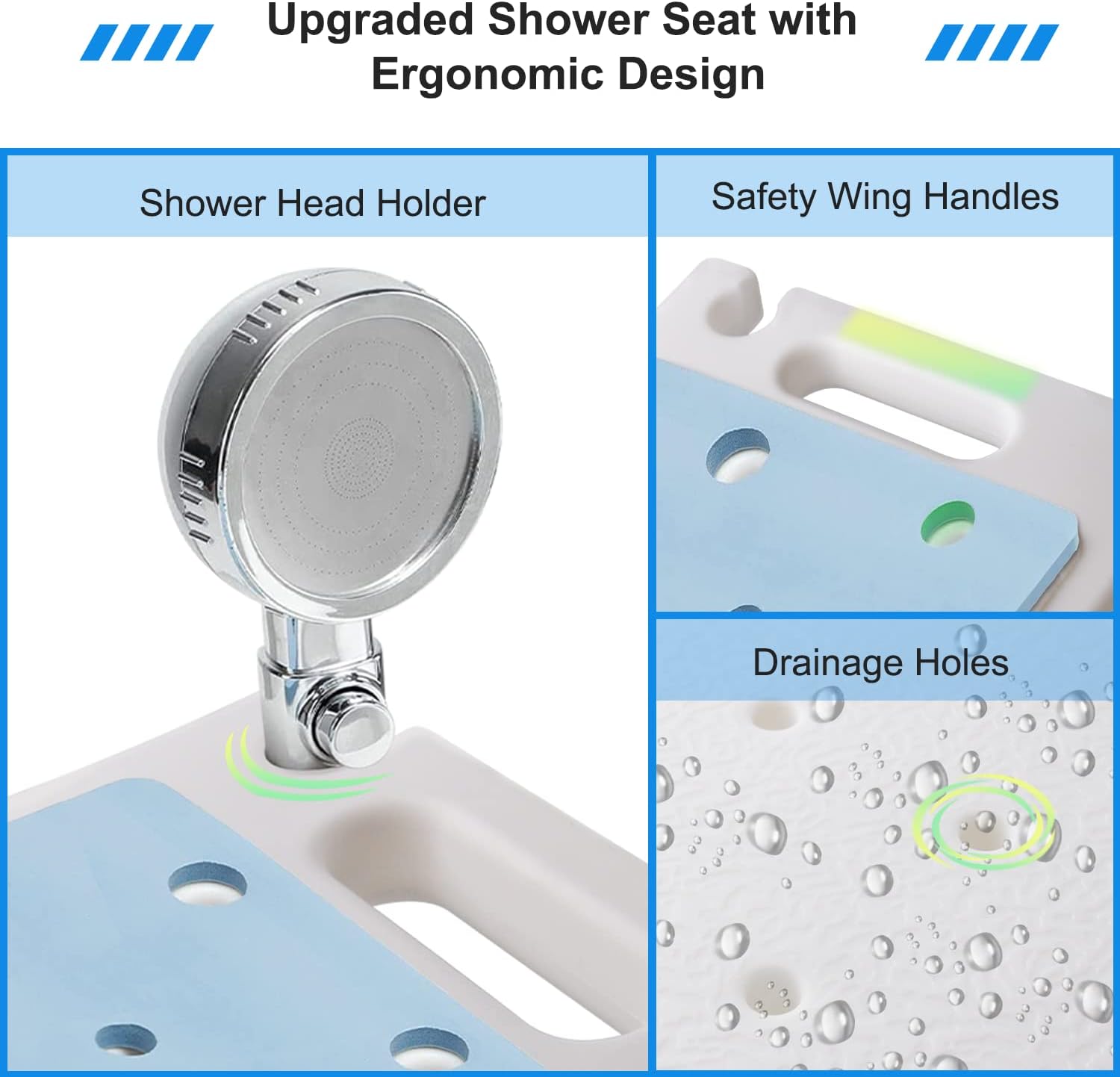 Shower Stool with Shower Head Holder, 350LBS Capacity Y419588