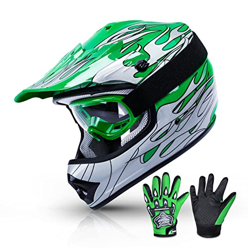 Blue Skull Design Youth Kids Motorcycle Helmet with Goggles Gloves M63737