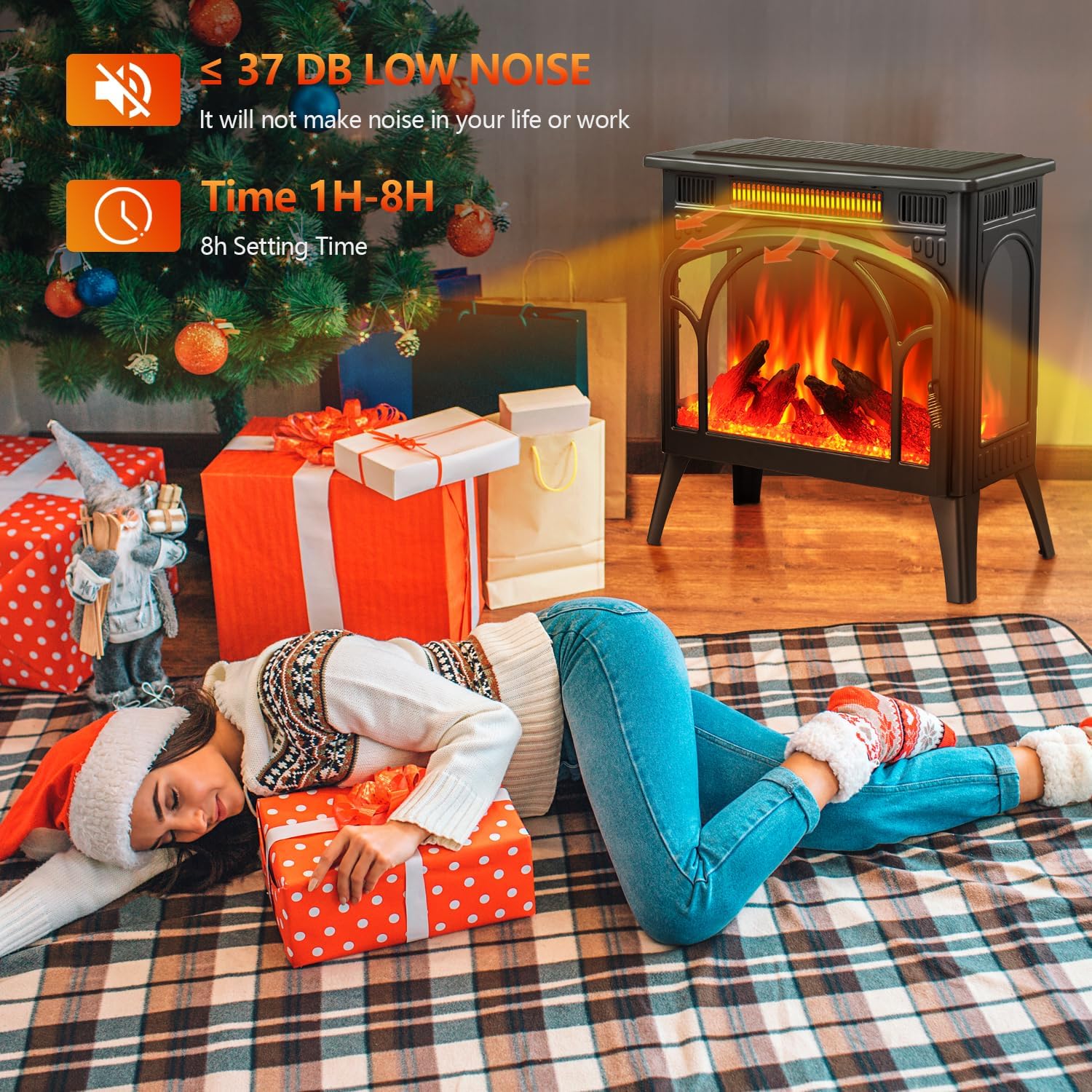 25" Freestanding Electric Fireplace Heater with 12 Flame Color Y15866