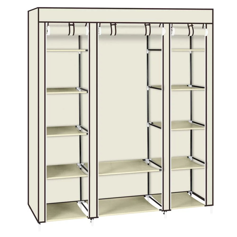 69" Portable Heavy Duty Clothes Closet Wardrobe Storage Organizer V9456