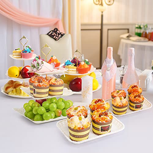 14 Pieces Tiered Cupcake Stand Set Gold 2-Tier 3-Tier Serving Stand Tower Tray with Round Rectangle Food Serving Trays X264
