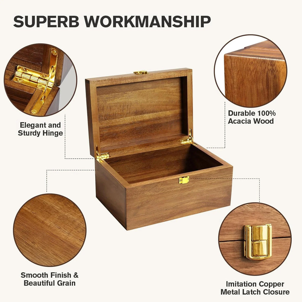 Acacia Wooden Storage Box with Hinged Lid T1535