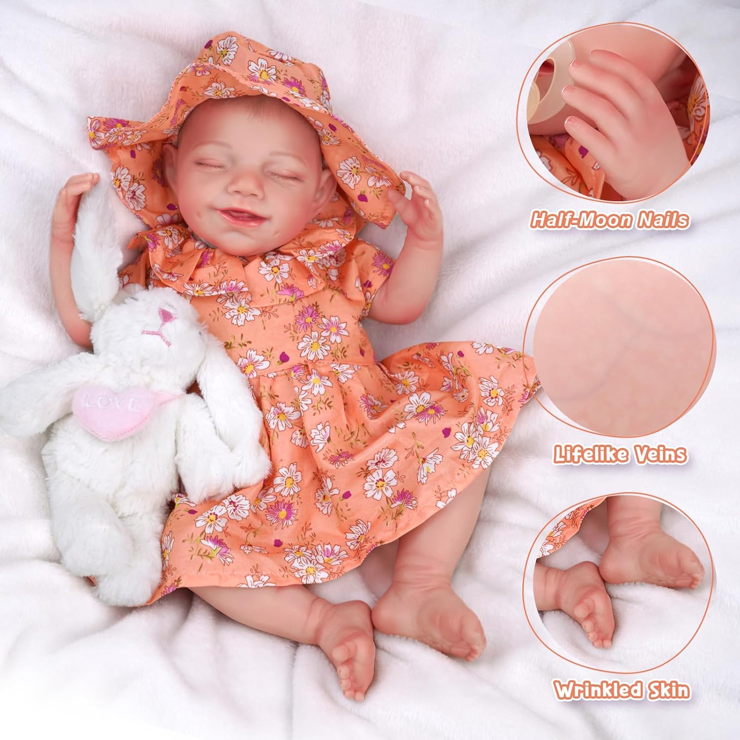20-Inch Soft Full Vinyl Realistic Newborn Sleeping Baby Girl Doll with Toy Accessories Gift Set G32384