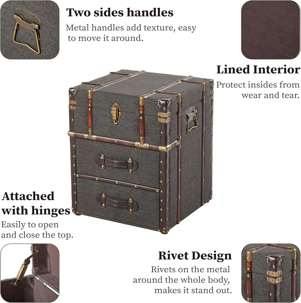 Grey Linen Storage Chest with Hinged Top J62841