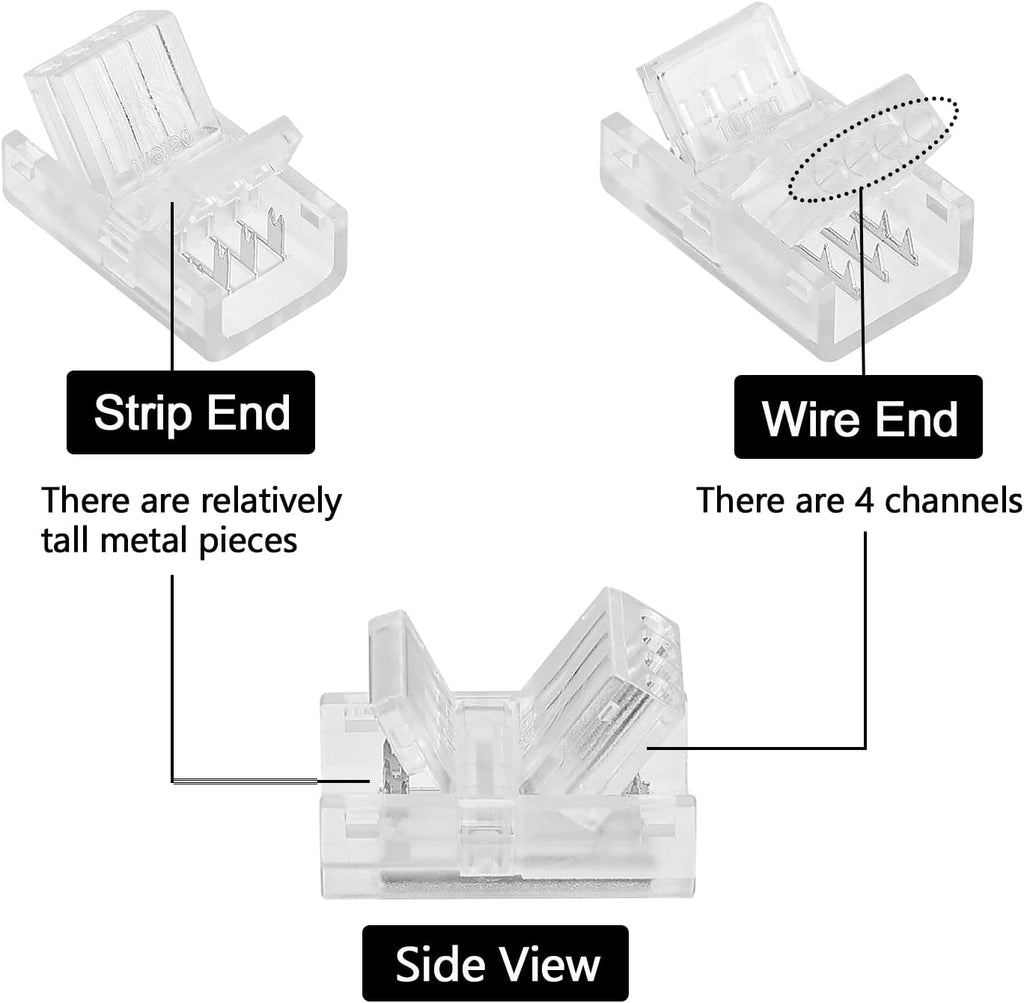 10 Pack 4 Pin LED Connector for 10mm RGB 5050 LED Strip Lights with 16.4ft Extension Cable C967