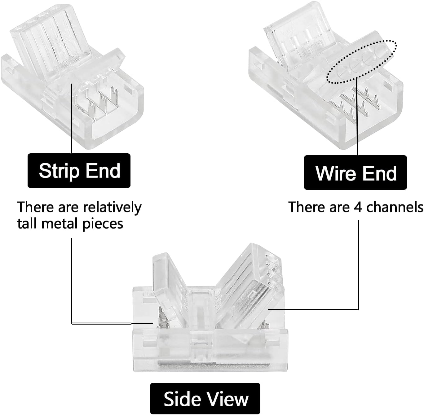 10 Pack 4 Pin LED Connector for 10mm RGB 5050 LED Strip Lights with 16.4ft Extension Cable C967