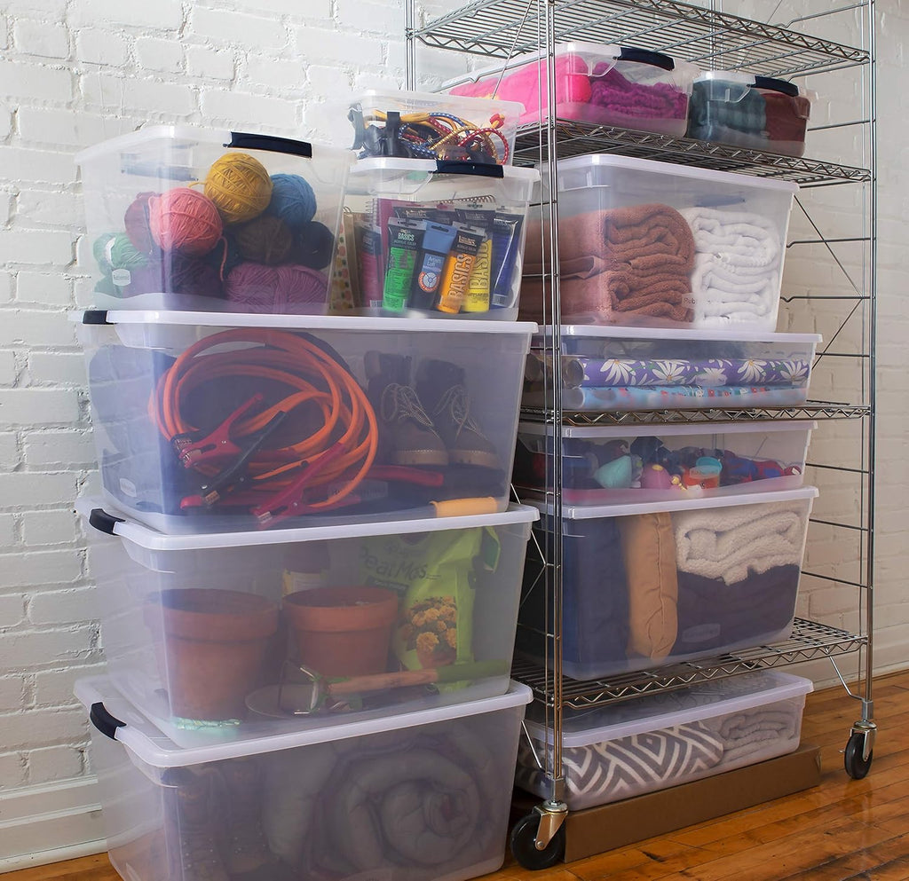 Clear 71 QT Pack of 4 Stackable Large Storage Containers with Latching Clear Lids G30462