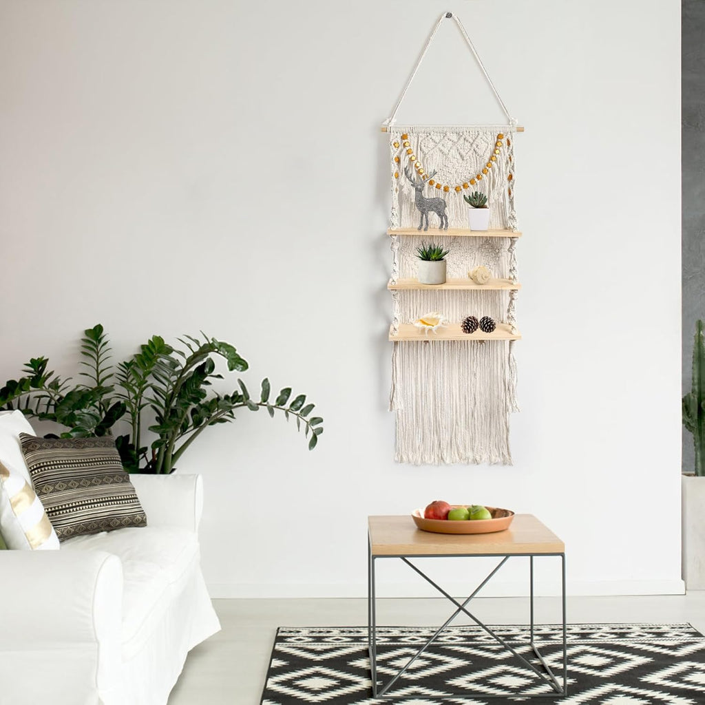 3 Tier Macrame Wall Hanging Shelf C145