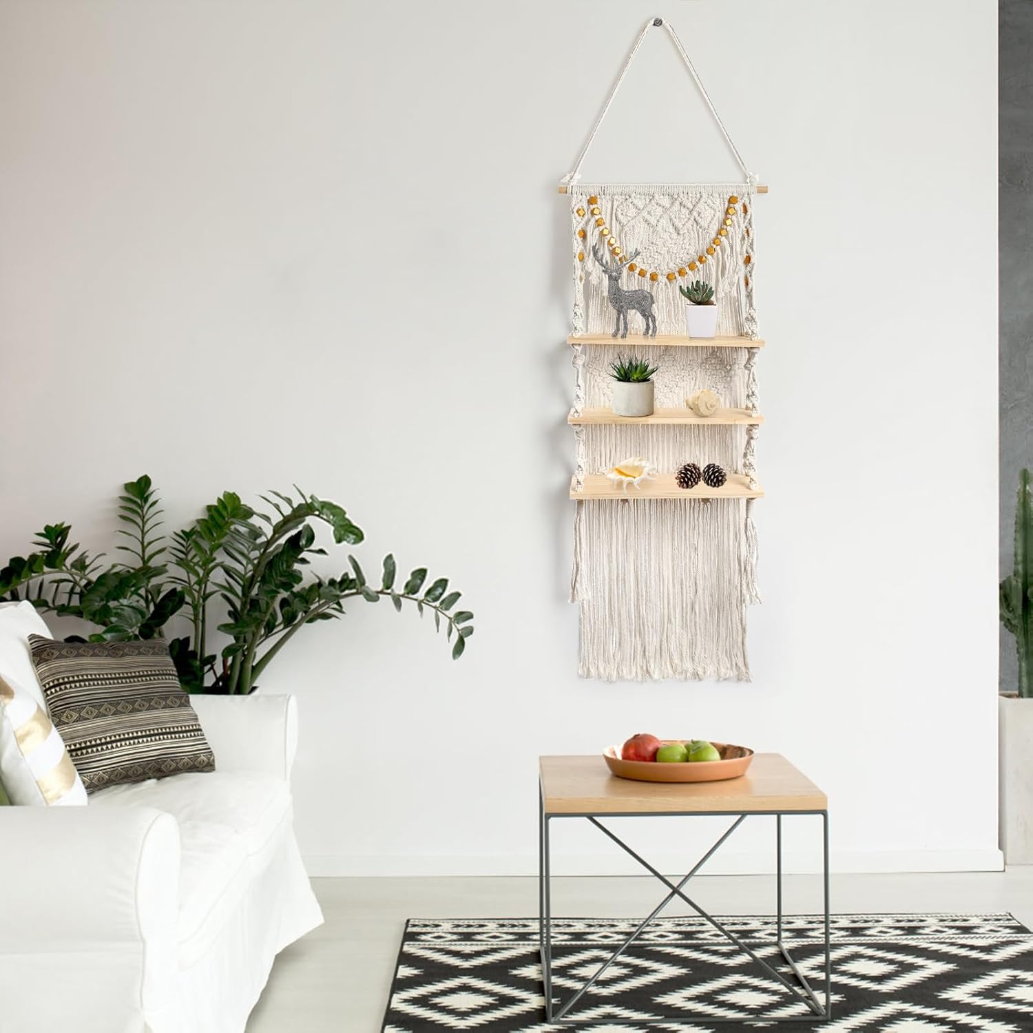 3 Tier Macrame Wall Hanging Shelf C145