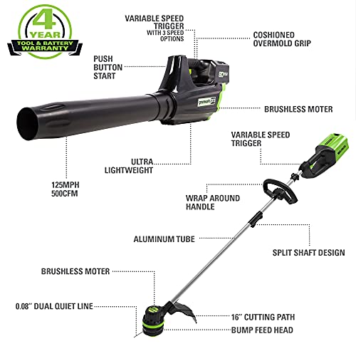 80V Cordless Brushless String Trimmer and Leaf Blower Combo with 2Ah Battery and Charger Z8303