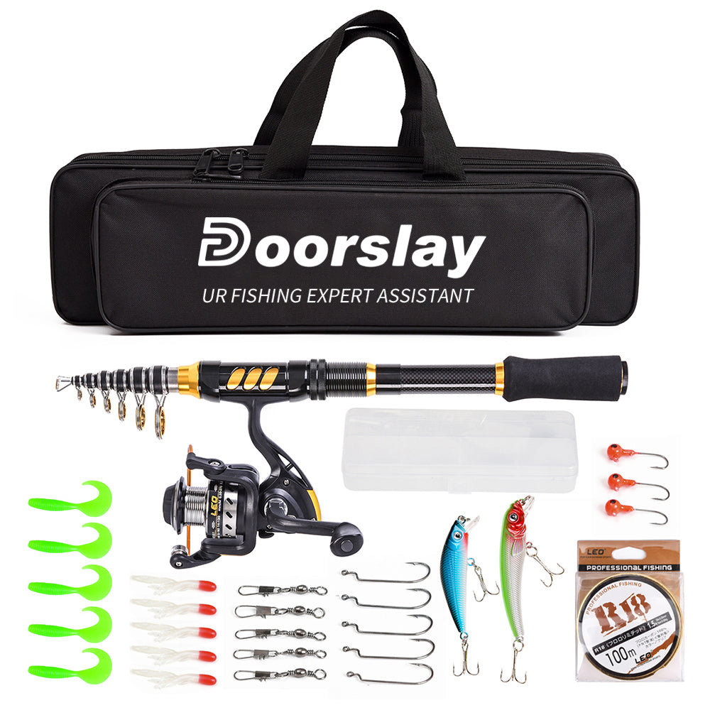 Telescopic Fishing Rod and Reel Combo Kit with 100M Fishing Line Lures Hooks Jig Head and Carrier Bag I491