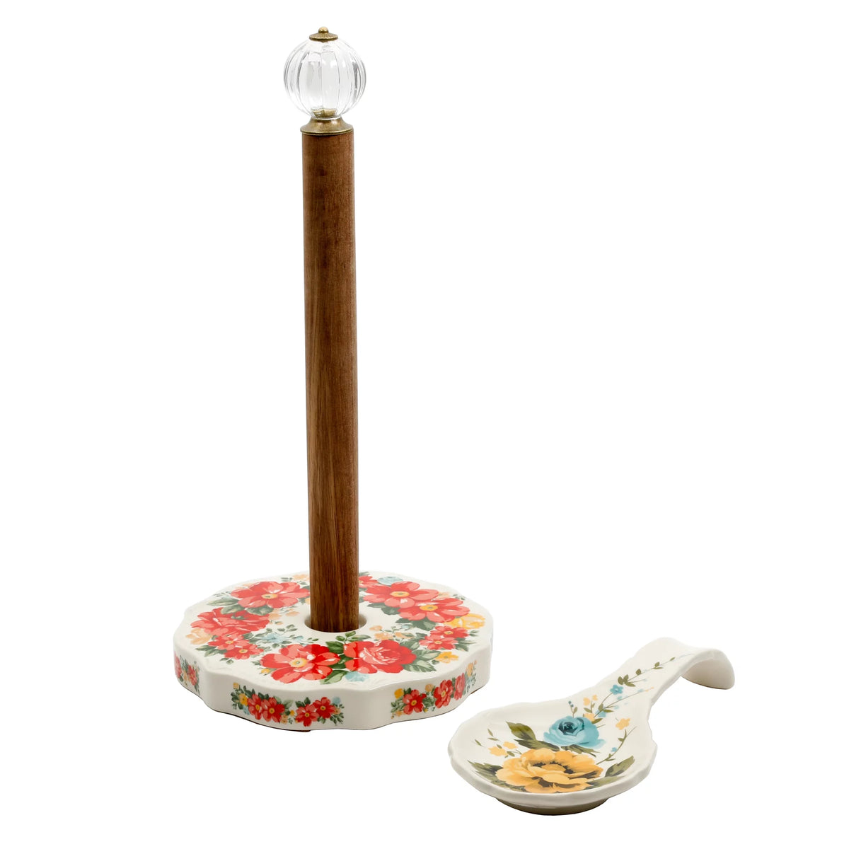Vintage Floral Paper Towel Holder with Rose Shadow Spoon Rest Set T91974