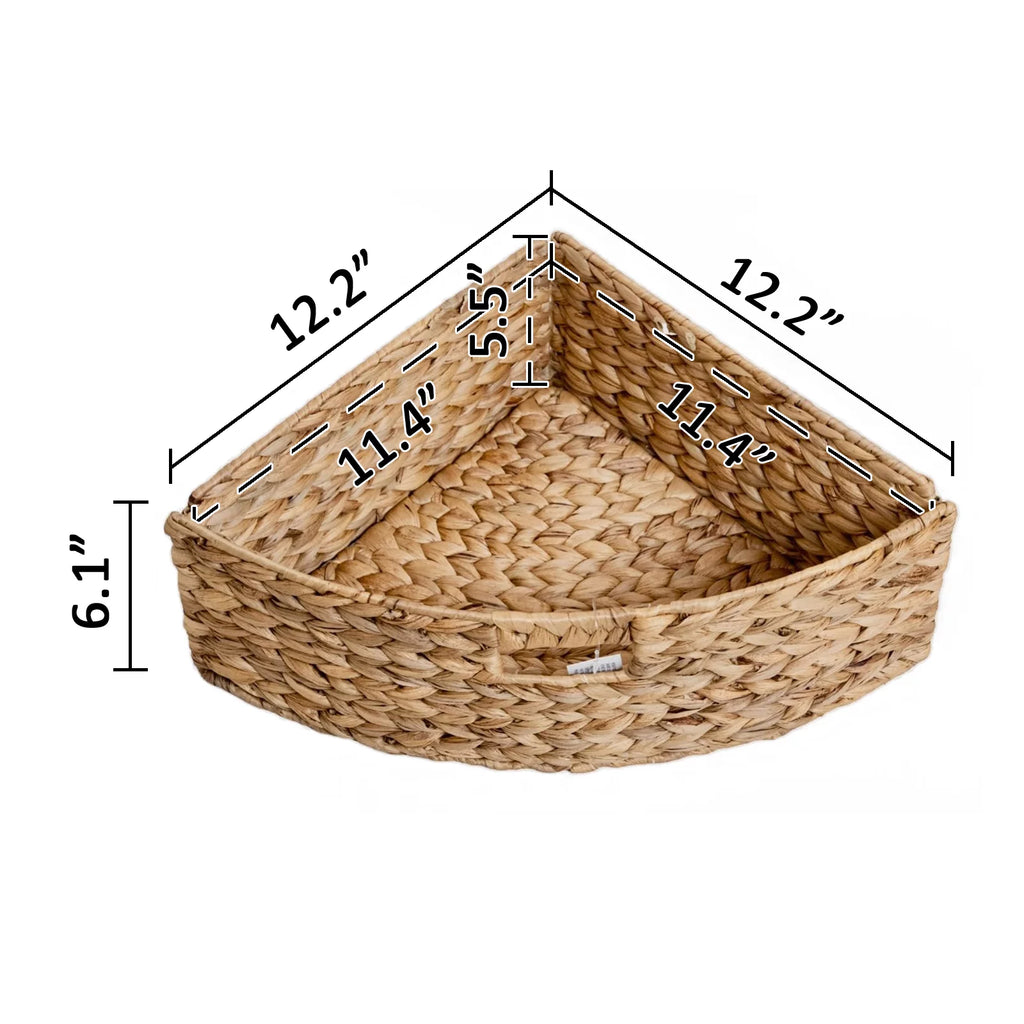 3 Tier Corner Storage Cabinet with 3 Natural Wicker Baskets, White R440