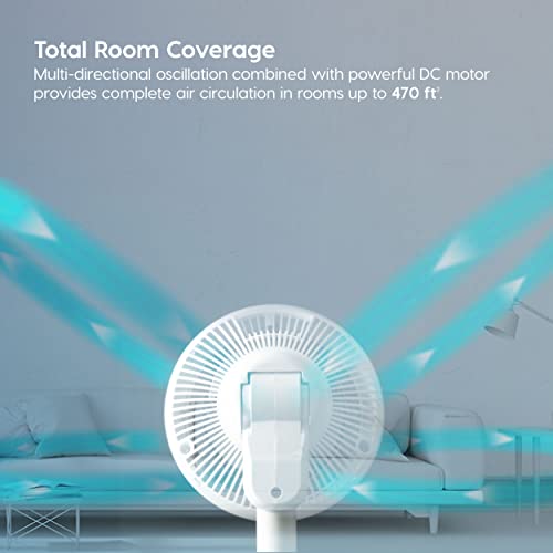 White/Gray Pedestal Standing Fan with Remote, 360 Oscillating Fan, 12 Speeds, 8h Timer, Height Adjustable H4426
