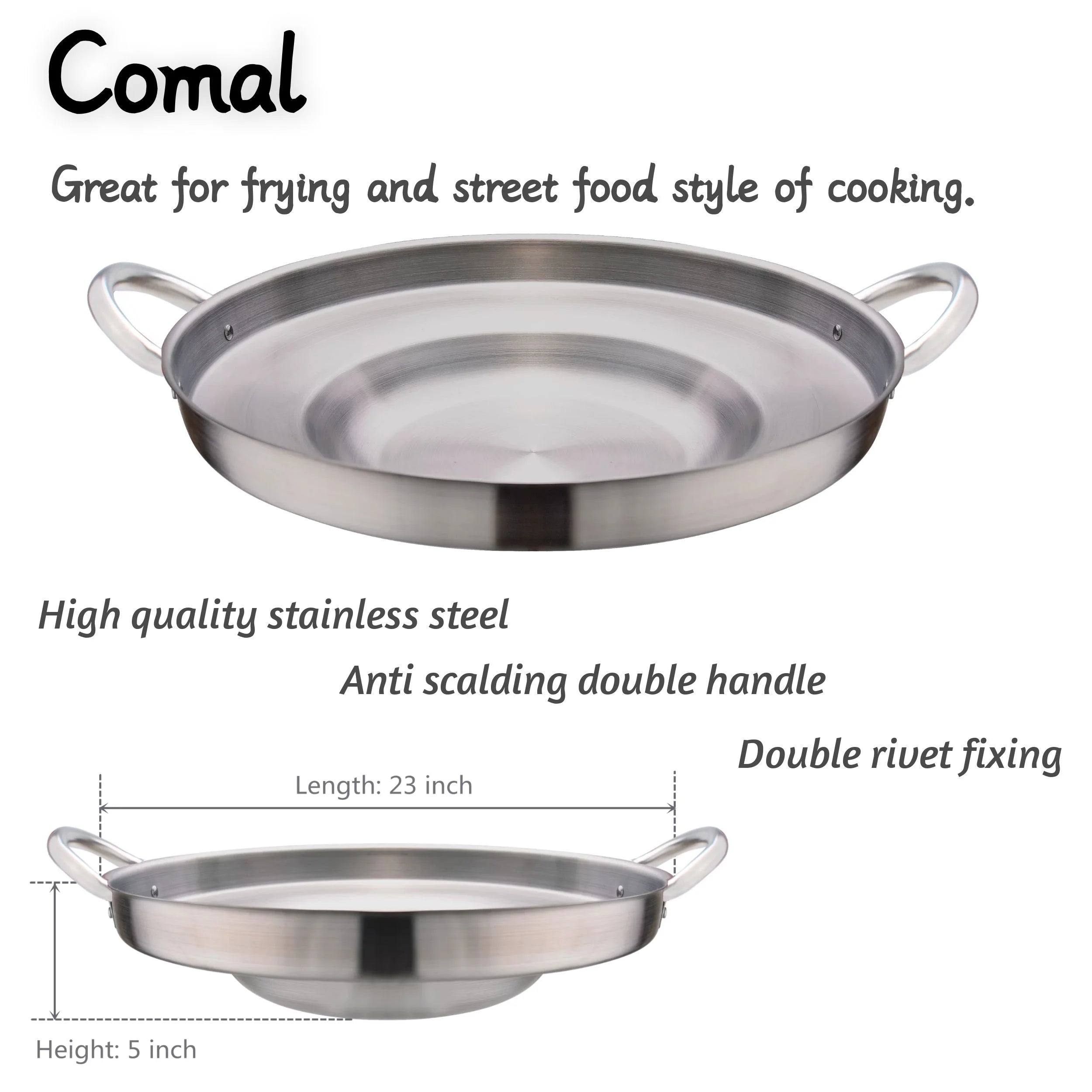 23" Heavy Duty Stainless Steel Concave Comal Set With Cast Iron Propane Burner Stove and Burner Stand W424