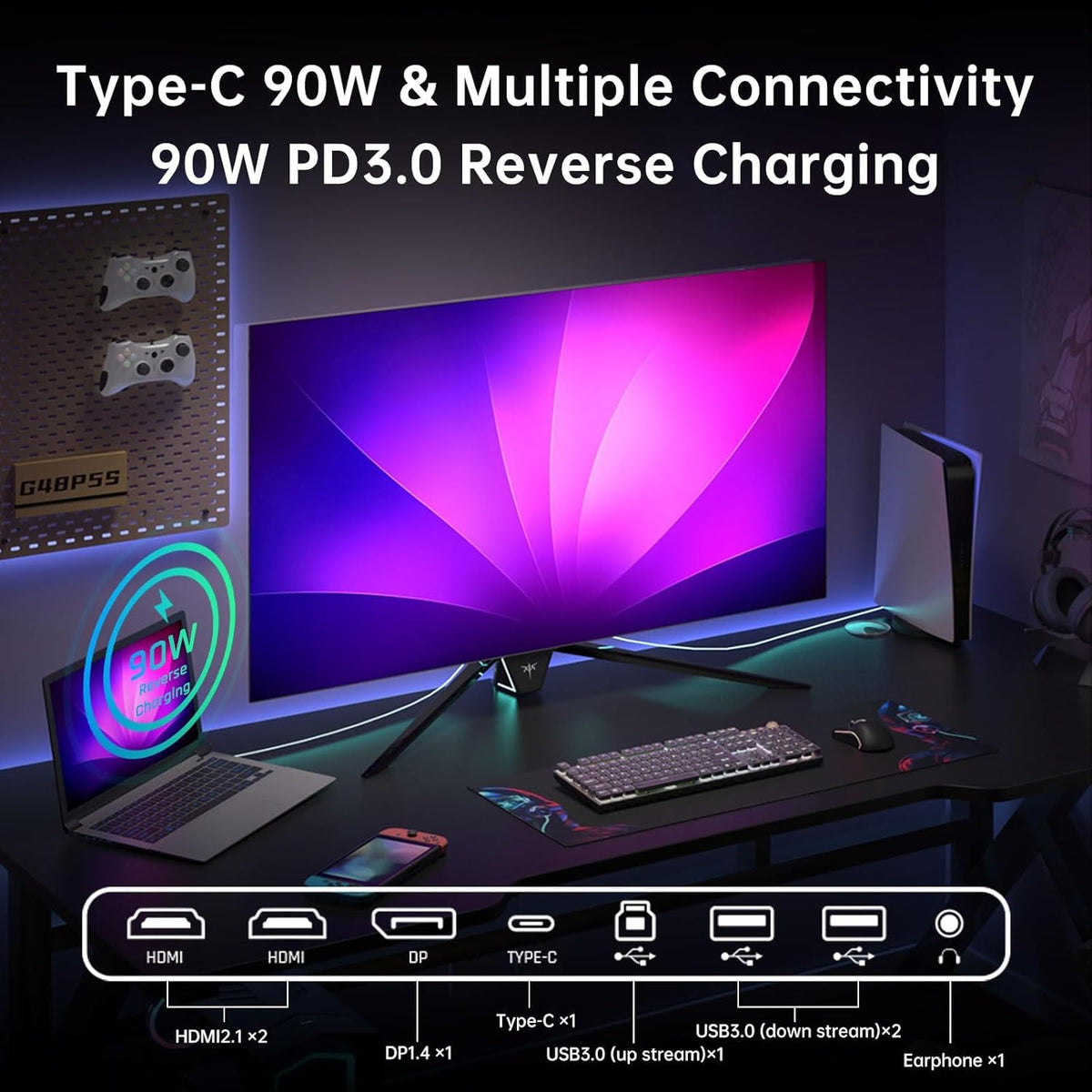 48 Inch 4K OLED Gaming Monitor, 0.1ms GTG 138Hz, 134% sRGB, Type-C 90W B891