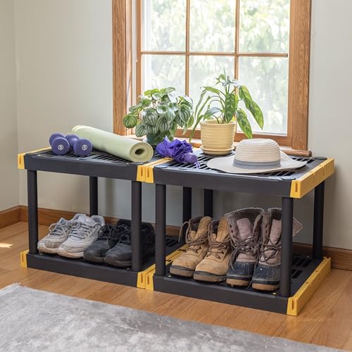 4-Tier Heavy Duty Plastic Storage Shelving Unit, 100lbs/shelf, 2 Pack W89381