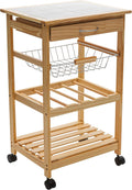 Natural Pinewood Mobile Kitchen Cart with Tile Top V795087