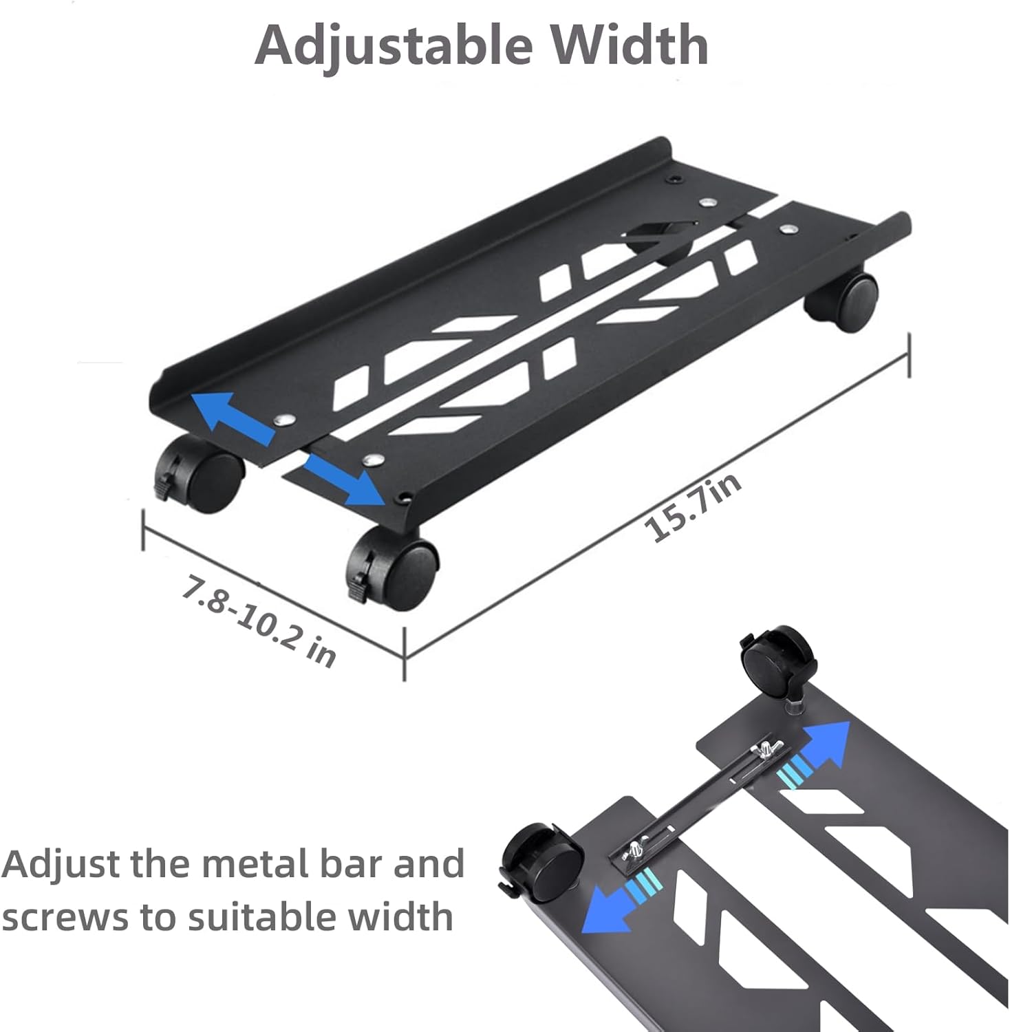 Black Adjustable Steel PC Tower Stand with 4 Locking Caster Wheels O1619