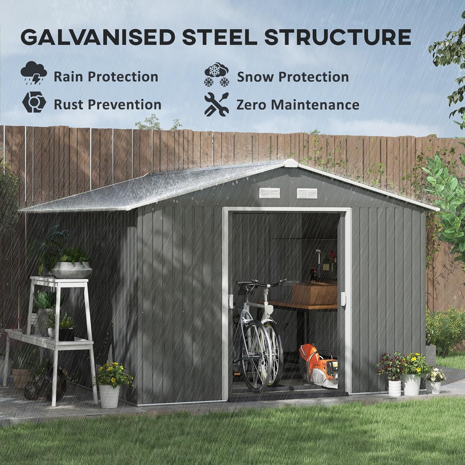 Gray Outdoor Storage Shed with Foundation Kit O33833