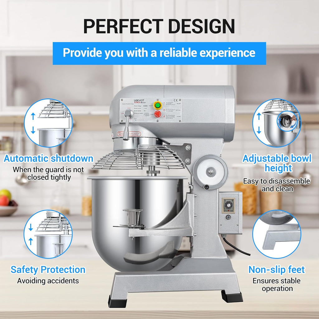 20Qt 1100W Commercial Stand Mixer with Stainless Steel Bowl D349
