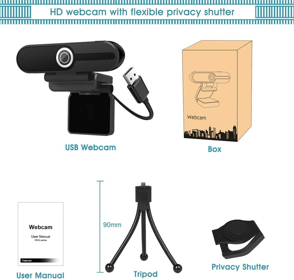 4K Webcam with Microphone 8MP USB 1080P Privacy Cover Mini Tripod Pack of 2 E932336