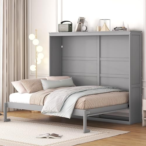 White Queen Size Wood Folding Wall Bed Q499526