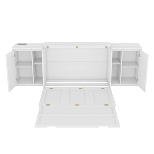 White Queen Size Murphy Cube Bed with Bookcase and Storage Shelves G5964