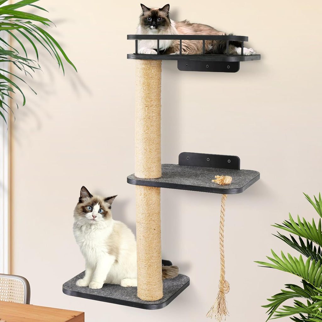 3-Tier Cat Wall Shelves with Scratching Post W627
