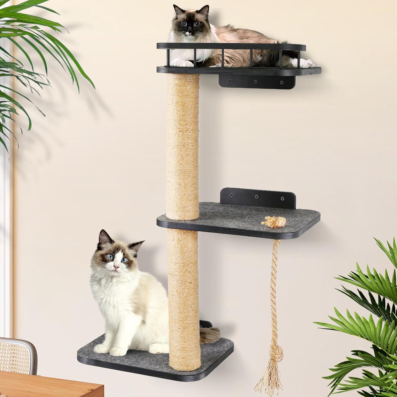 3-Tier Cat Wall Shelves with Scratching Post W627