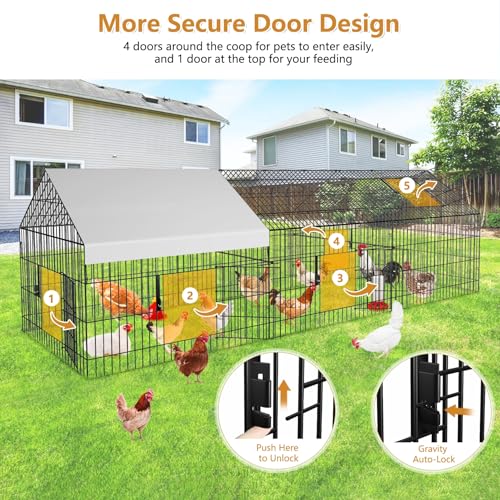 Metal Chicken Coop 87"×40" with Cover Chicken Run Pen Large Portable Chicken Playpen Enclosure J17667