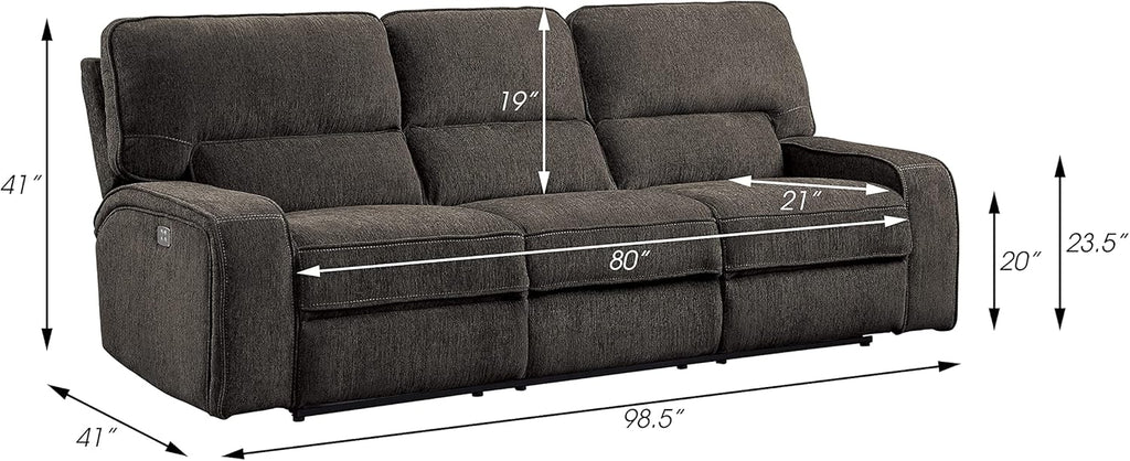3-Piece Chenille Fabric Power Reclining Sofa Set, Chocolate G61565