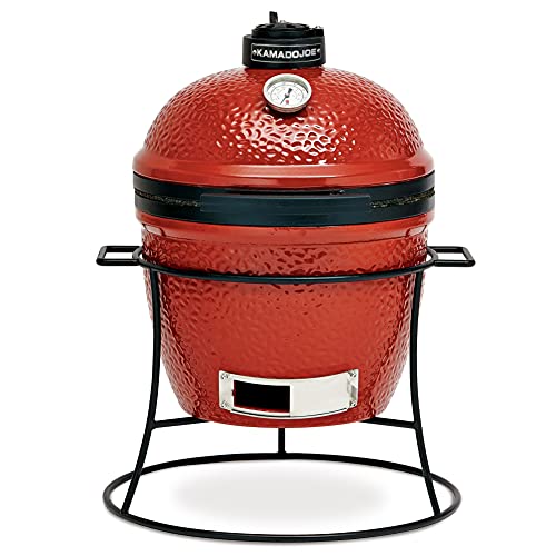 13.5-inch Portable Ceramic Charcoal Grill with Grill Stand, Stainless Steel Cooking Grate, Heat Deflectors and Ash Tool in Red K576147