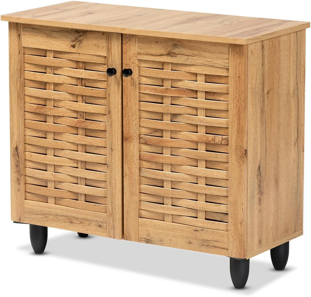 Oak Brown Finished Wood 2-Door Shoe Cabinet Z149