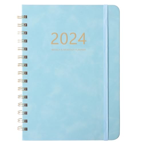 2024 Spiral Bound Weekly and Monthly Planner 6.4"x8.5" Jan 2024-Dec 2024 with Tabs Brown D345676