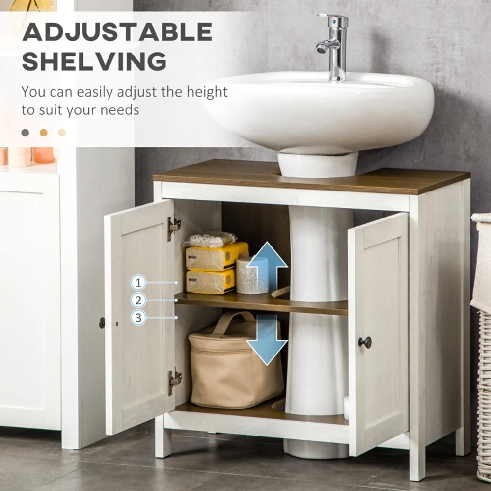 Antique White Walnut Under Sink Cabinet with Double Doors Y973