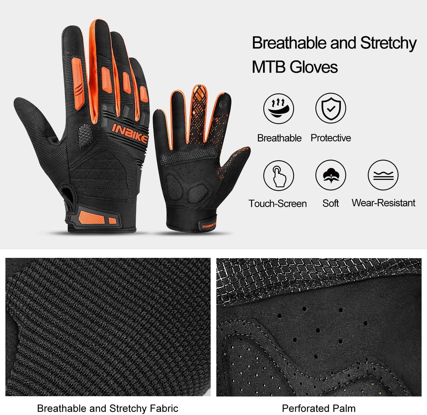 MTB Mountain Bike Gloves Touchscreen with EVA Padded TPR Knuckle Protection C407