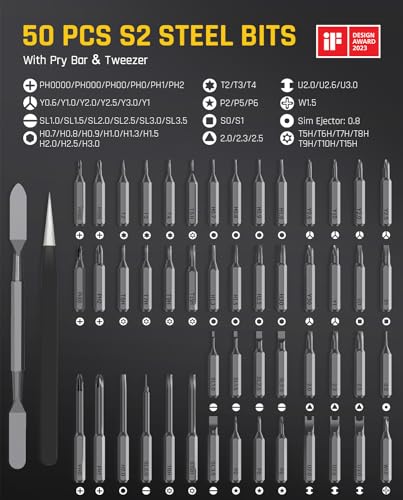 Grey Mini Electric Screwdriver Set with 50-in-1 Magnetic Bits U7967