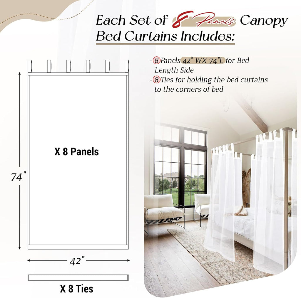 8 Panels White Sheer Canopy Curtains (42"x74") Z4851