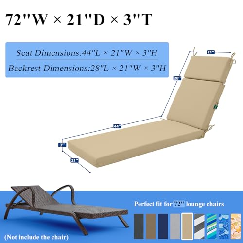 72x21x3 Inch Deep Grey High-Density Foam Chaise Lounge Cushion with Ties Q2128