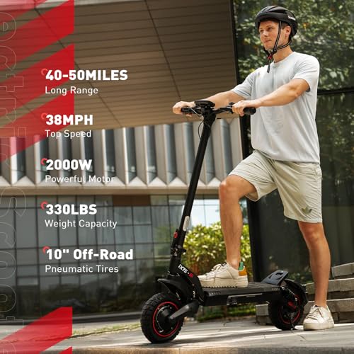 Electric Scooter with 28/38 MPH Top Speed, 40/50 Miles Range, 10/11" Offroad Pneumatic Tire, Dual Suspensions, Foldable E272730
