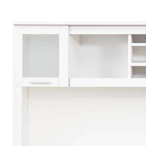 White Desk with Storage 2-Tier Open Shelves 1 Drawers and 1 Cabinet I7086