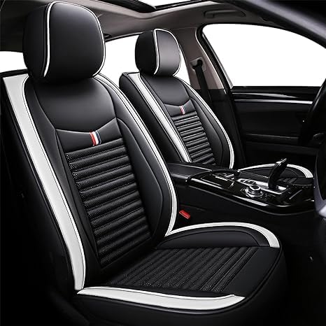 5 Seats Custom Fit Leather Seat Covers (Black White) T82743