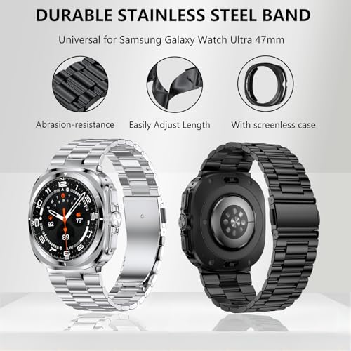 Solid Stainless Steel Band Compatible Samsung Galaxy Watch Ultra 47mm with Pc Case R99371