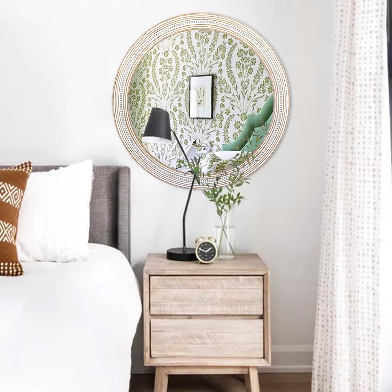 32" Round Wooden Decorative Mirror O3896