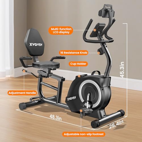 Recumbent Exercise Bike, 16-Level Resistance, Adjustable Seat, 400LB Capacity G31925